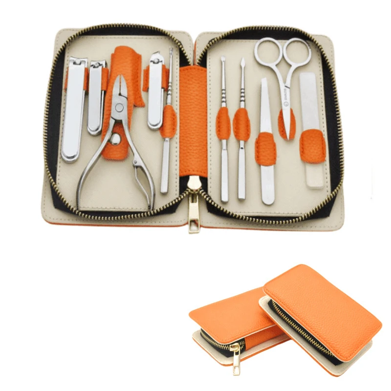 오렌지 가죽 매니큐어 도구 트리밍 세트, 스테인리스 매니큐어 풀세트, 홈케어 매니큐어 발 각질 제거 키트