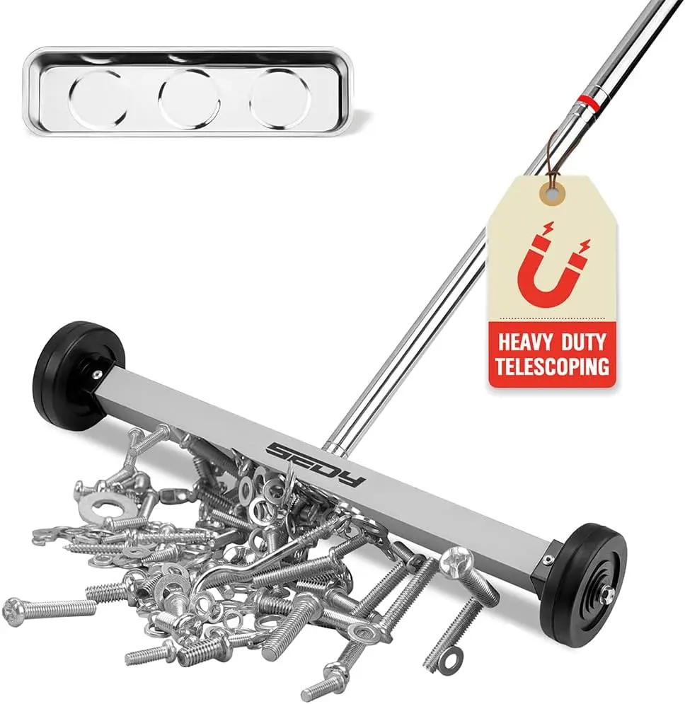 SEDY Spazzatrice magnetica da 17 pollici Rullo magnetico per chiodi Magnete per carichi pesanti Strumento di rotolamento per chiodi con impugnatura telescopica regolabile