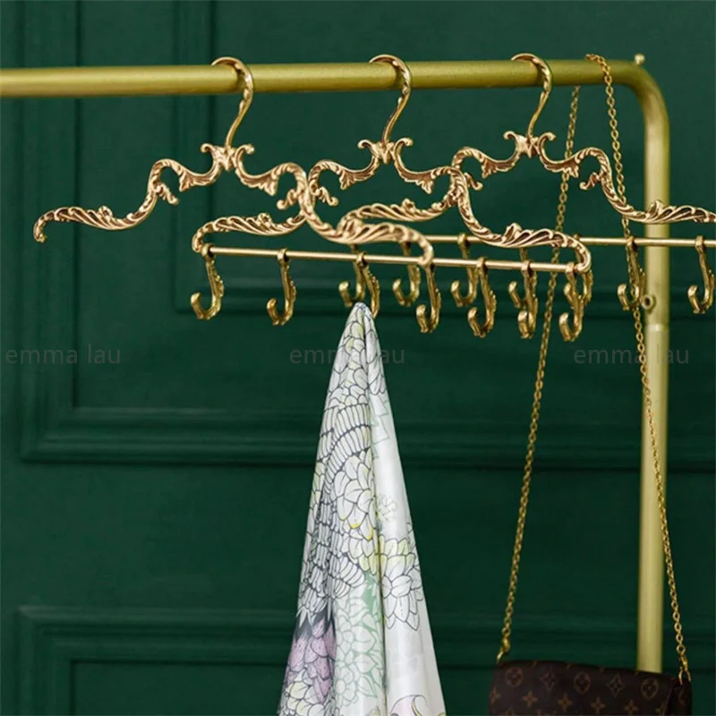 Palace Clothes Hanger Gold Solid Brass Wardrobe Hangers Strong Clothes Coat Hangers Decoration Metal Rack