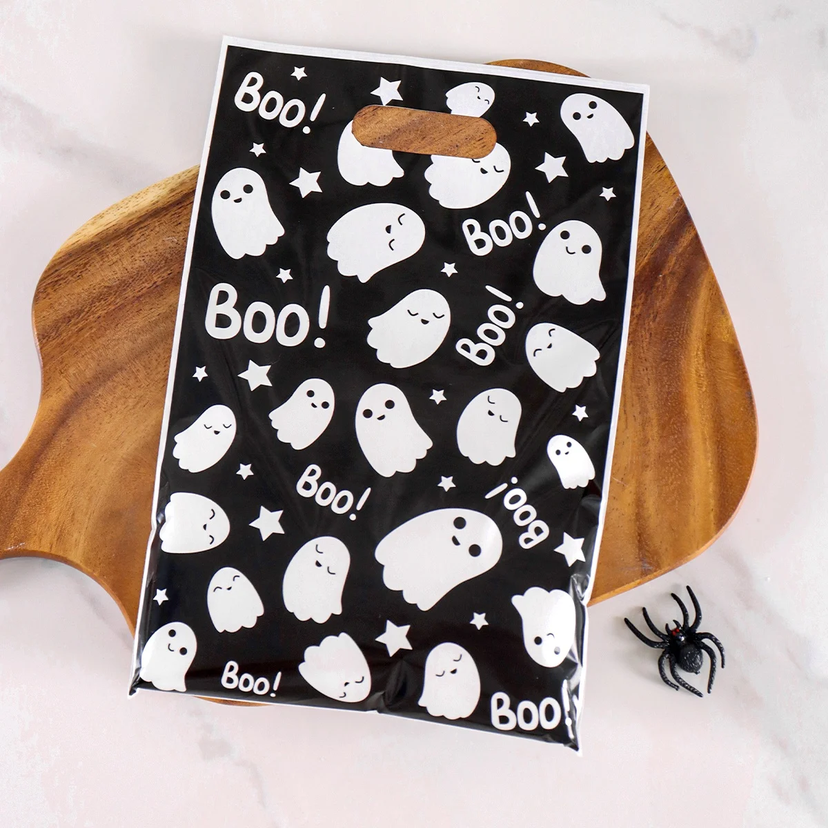 10/20/50 Stück schwarze Halloween-Geschenktüten, Geister-Geschenktüten aus Kunststoff, Keksverpackungsbeutel, Halloween-Party-Dekoration, Süßes oder Saures Zubehör – Detail 1