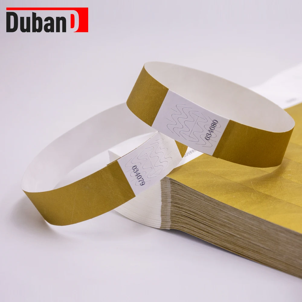 DUBAND Solid Gold silver colors serial number Color 3/4 inch Tyvek Wristbands Suitable for Party Events 500 pcs