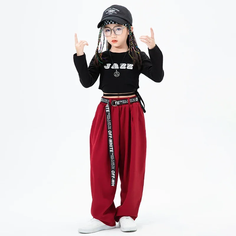 Kids Hip Hop Clothing Black Crop Tank Sweatshirt Tops Casual Baggy Pants For Girls Teenage Dance Costume Suit Clothes Outfits