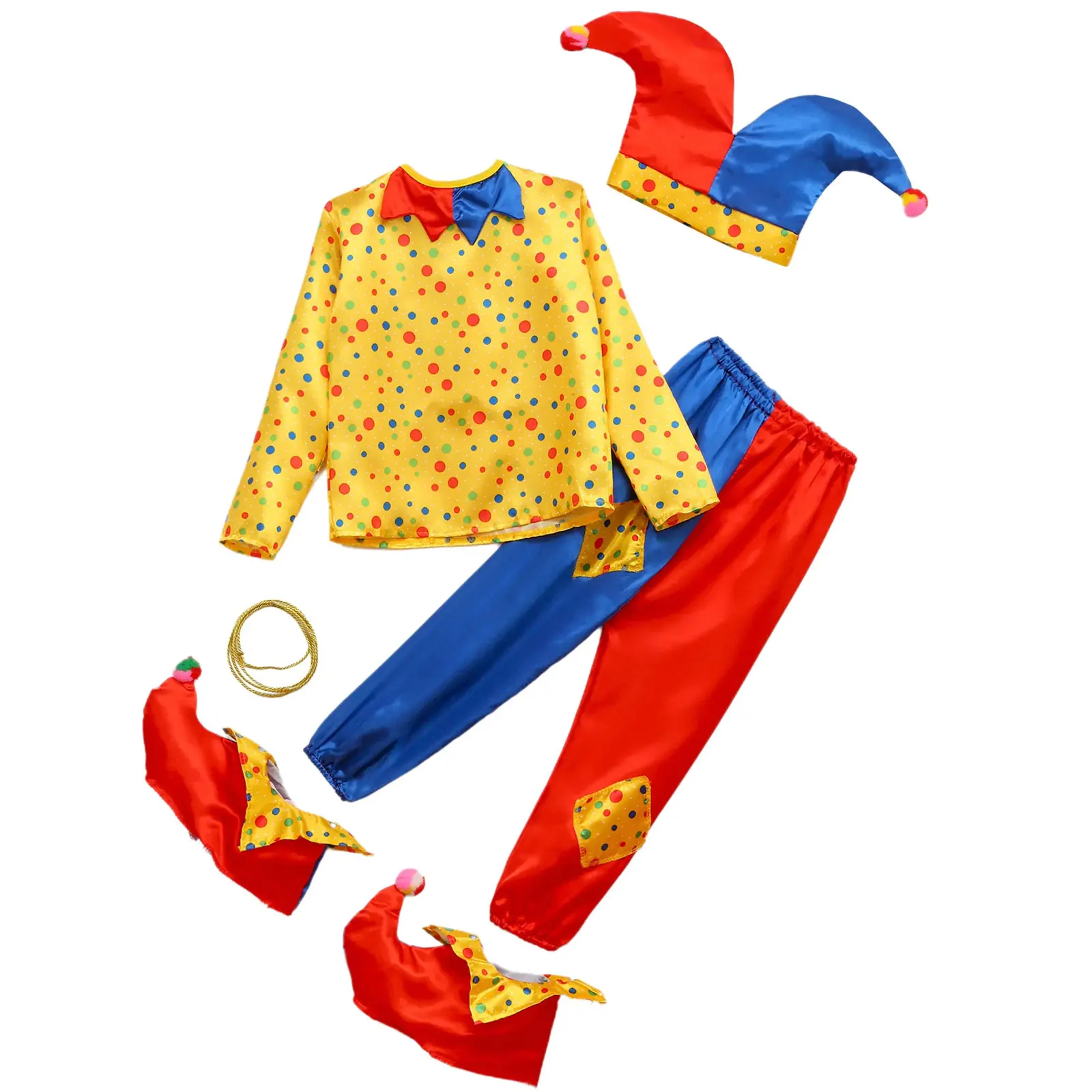 Girls Boys Classic Circus Clown Cosplay Costumes Halloween Circus Clown Fancy Dress Up Party Carnival Stage Performance Suits