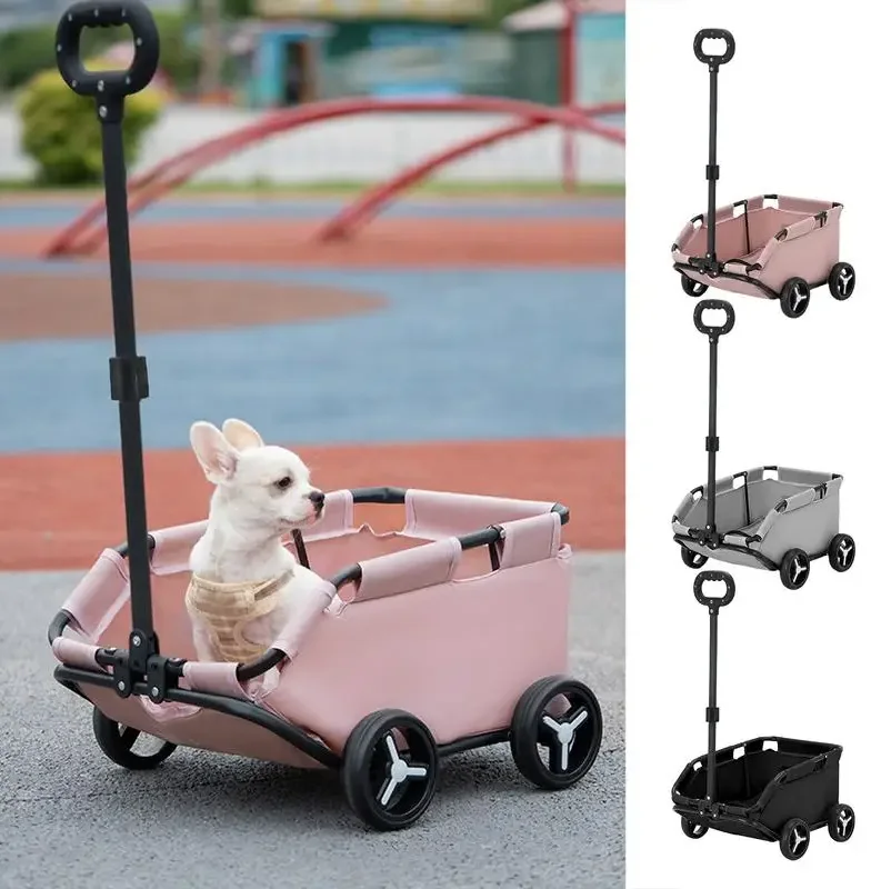 

Small Pet Cart Pet Carriage Rolling Dog Cage Stroller with 4 Wheels Lightweight Folding Trolley Dog Cart Travelling Shopping