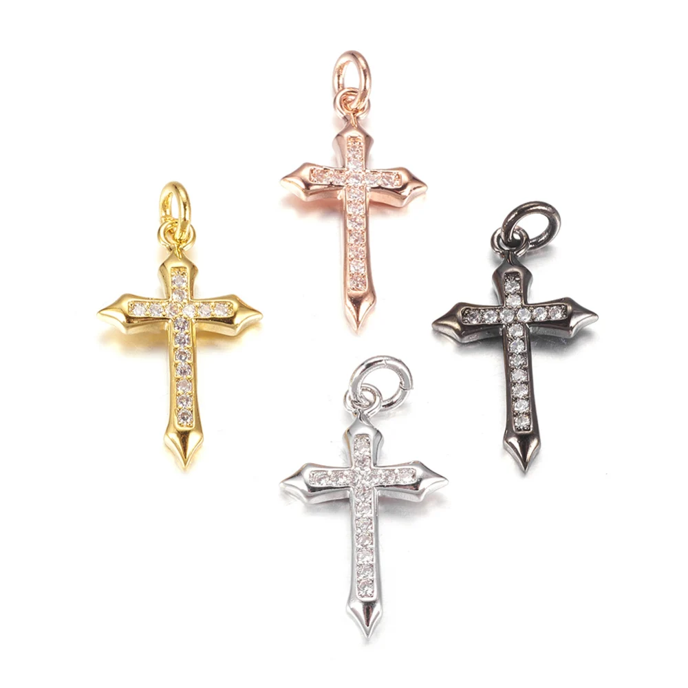 

10Pcs Cubic Zirconia Cross Pendants Crucifix Dangle Charms For Easter Eid DIY Bracelet Jewelry Crafts Accessories 21x13x2mm