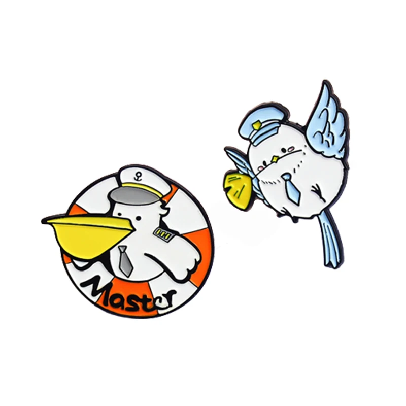 Cartoon Captain Seagull Crew styling Pins Fashion cute bird brooch Creative small animal badge Accessories wholesale Gifts