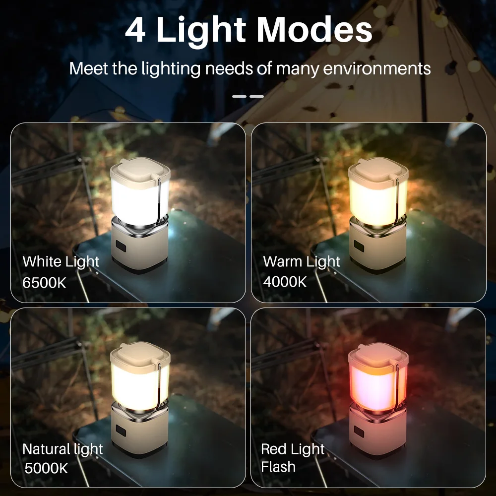 BORUiT Camping Lights Rechargeable Portable Hanging Tent Lamp Waterproof for Hiking Fishing Emergency Home Power Outages