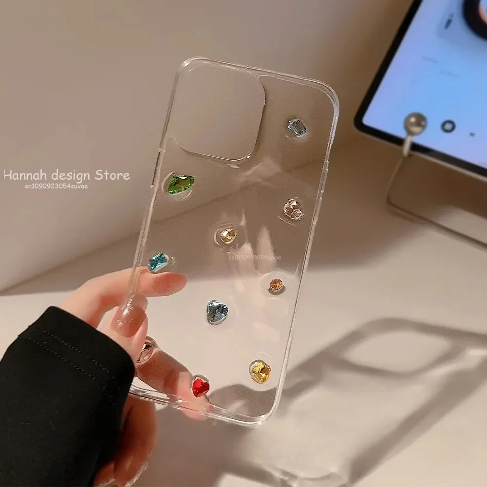 3D 만화 귀여운 컬러 보석 라인스톤 아이폰 16 15 14 플러스 13 12 11 프로 맥스 블링 글리터 투명 후면 커버 폰 케이스