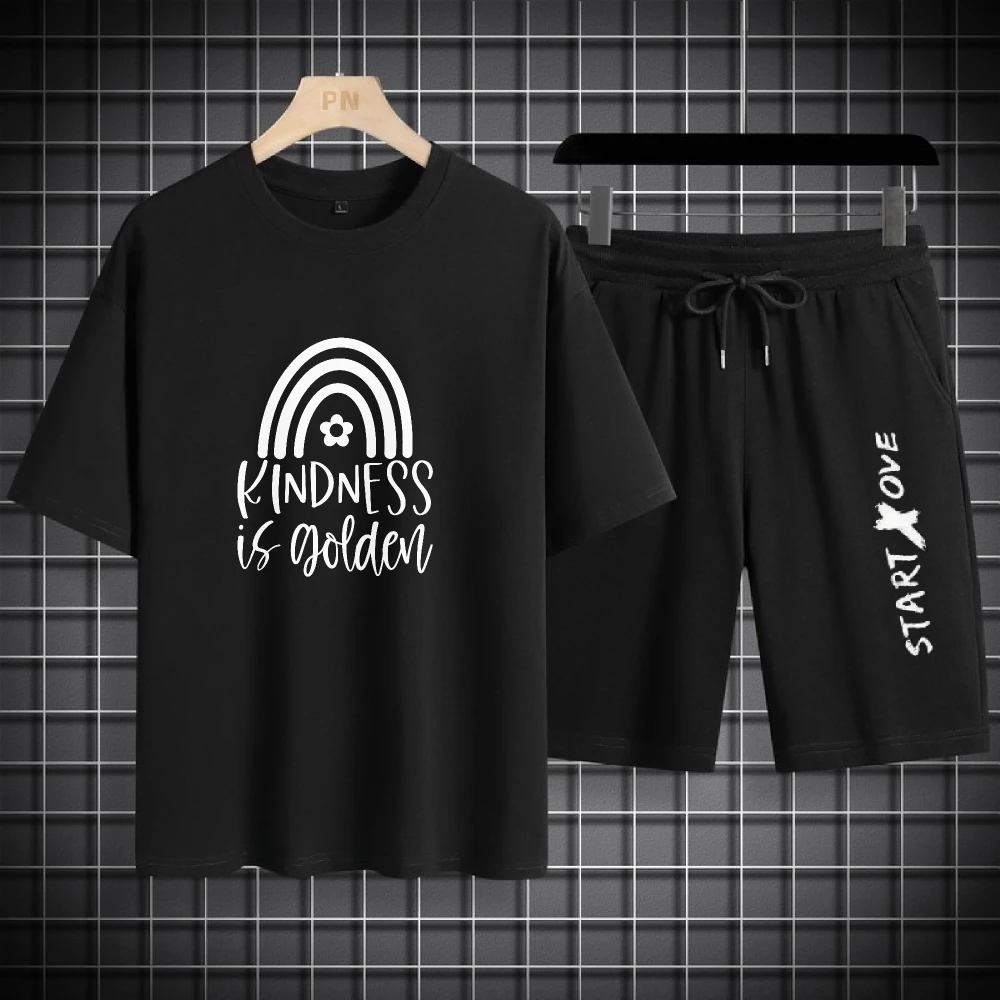 

2025 Casual Thin Men's Summer Set Soft Fabric Comfort Fit All Day Wear Fashion Sports T-shirts+shorts two-piece sets tracksuits