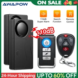 Awapow Wireless Vibration Bike Alarm With Remote Control Anti-Theft Door And Window Alarm 110dB Loud Home Bicycle Security