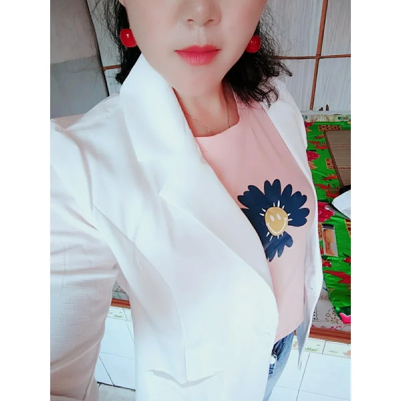 Ice Silk Cotton Small Suit Woman  Spring Autumn Blazer New Slim-fit Day Solid Casual All-match Small Suit Large Size Coat