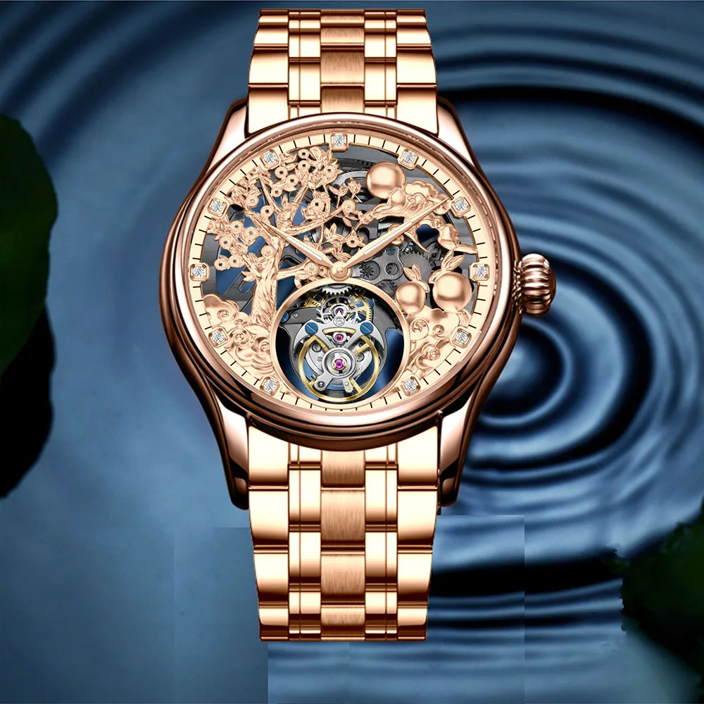 

Мужские механические часы AESOP Real Tourbillon: скелетонизированный корпус, светящиеся стрелки, наручные часы с турбийоном, дизайн «Зодиакальный Кролик»