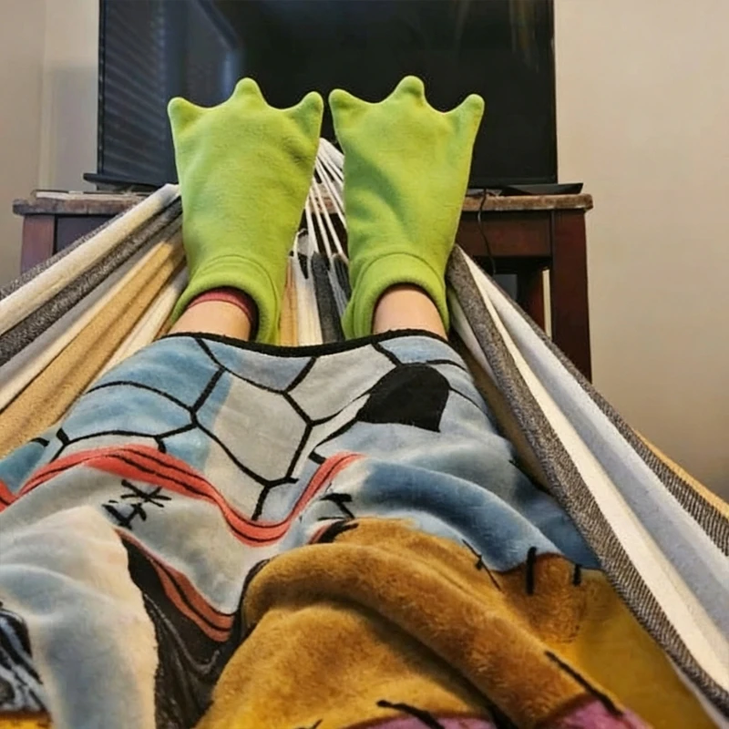 Winter Animal Feet Slippers Green Frogs Feet Slippers Socks Cartoon Frogs House Shoes Novelties Animal Costume Home Slippers