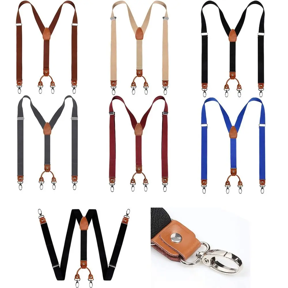 Adjustable Strap Clip Cowhide Leather Suspenders 4 Hooks Y Shape Elastic Braces Wedding Casual 2.5cm Width Trouser Straps Belt