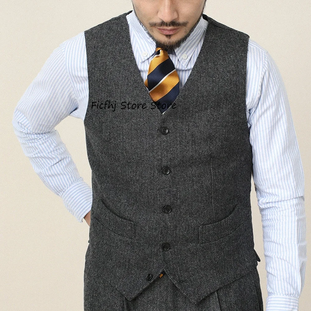 

Мужской жилет, повседневный жилет с прямыми карманами и v-образным вырезом для работы, формальный однобортный модный костюм, рабочий мужской классический жилет без рукавов