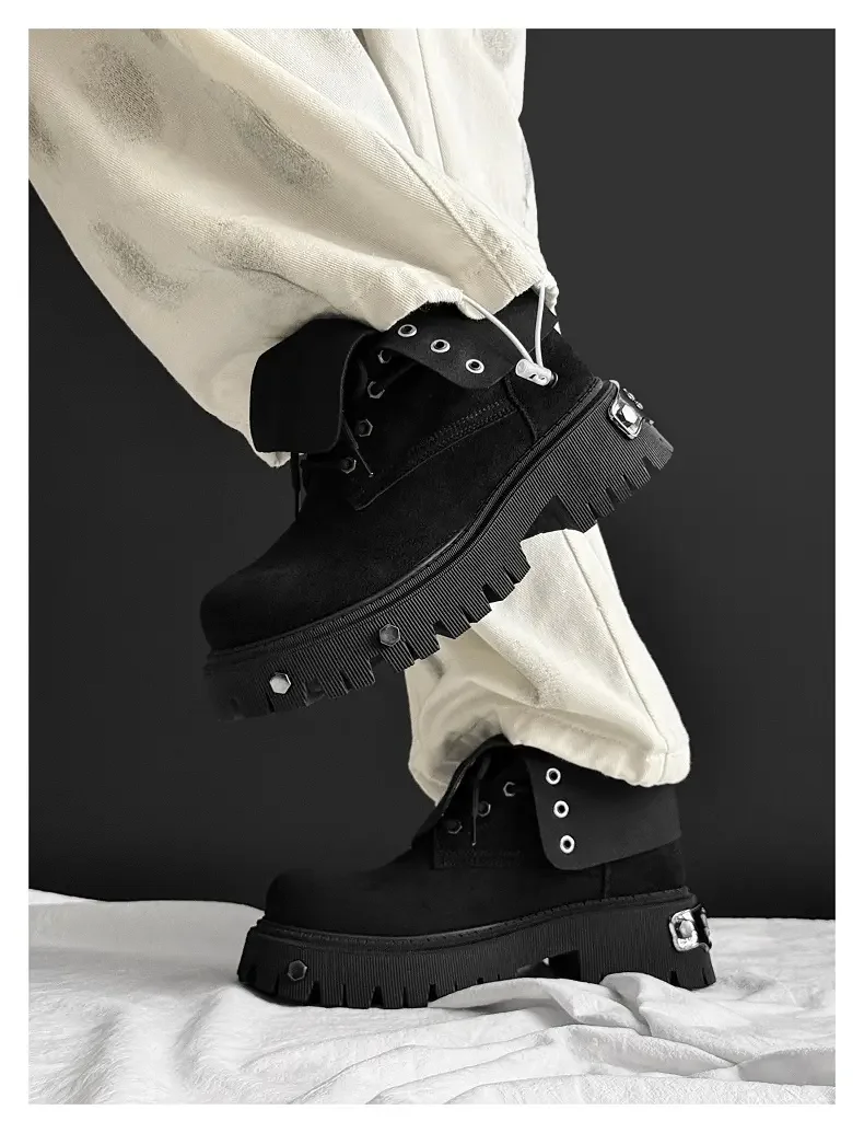 High Top Motorcycle Boots Plus Size 45 Mens Designer Outdoor Work Boots Fashion Casual Leather Height Increased Platform Boots