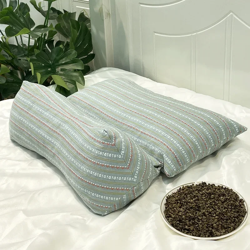 1pcs Buckwheat Shell Filling Pillowcore Triangular Conjoined Cervical Pillows Jacquard Skin Friendly Fabric Detachable Pillow