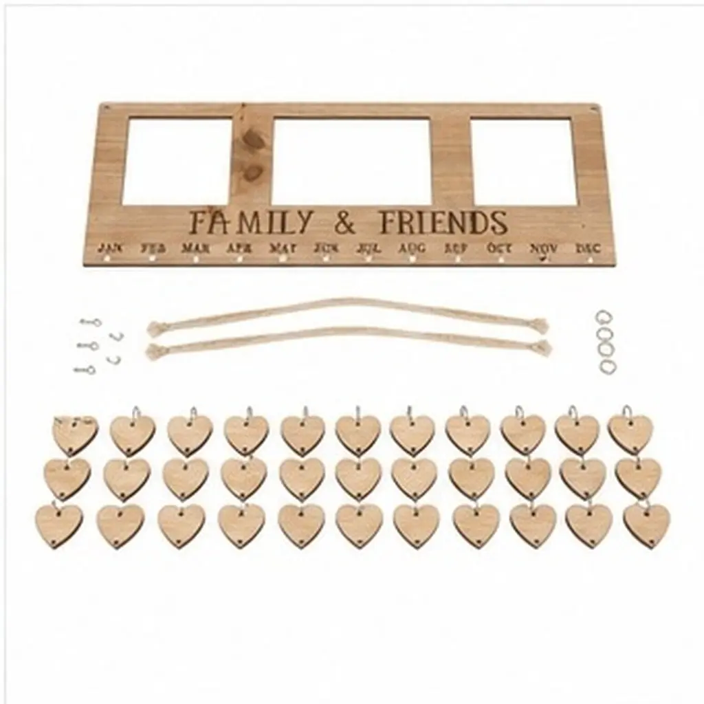 Wooden Message Board with Carved Heart Tags – DIY Hanging Calendar Planner for Birthdays, Friends & Family Gifts