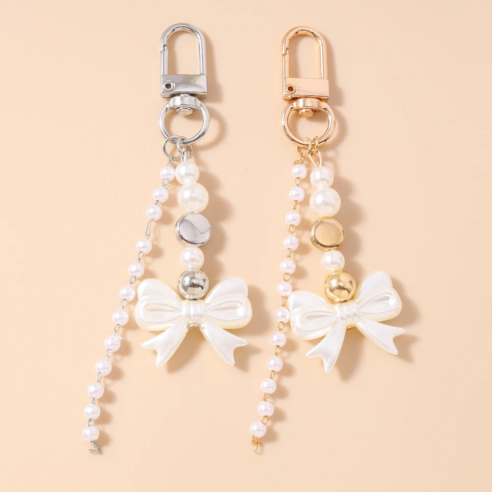 

Fashion Bowknot Keychain Women Girls Pearl Key Ring Pendants for Handbag Decor DIY Key Chain Jewelry Gifts
