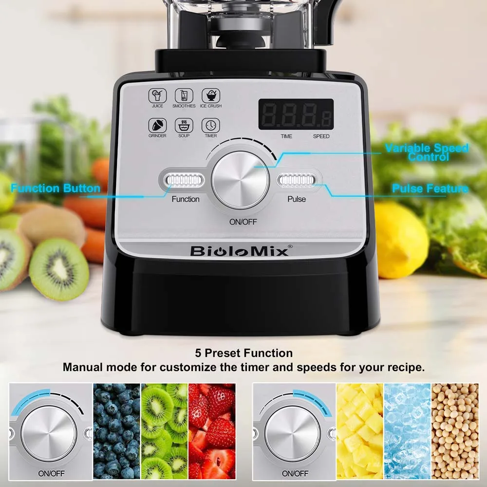 ELEKCHEF Heavy Duty Commercial Blender Fruit Mixer Juicer Food Processor Ice Smoothies Blender 2200W Power Juice Maker Crusher