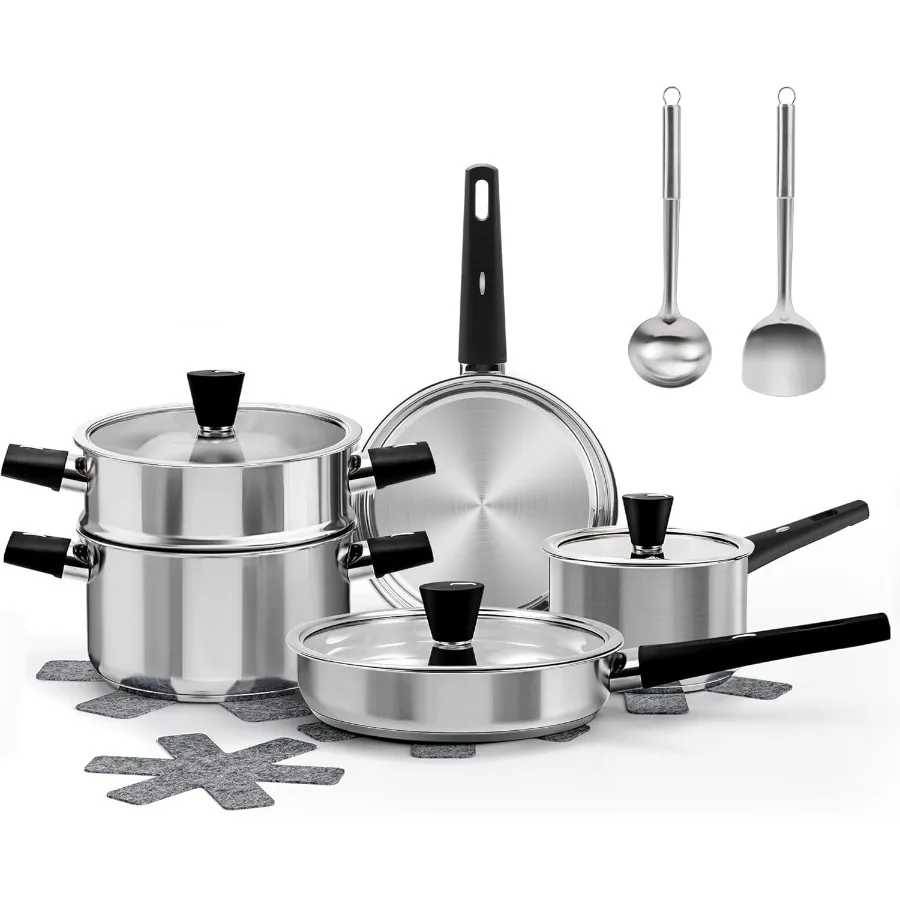

14Piece Stainless Steel Cookware Set for Home Kitchen Use with StayCool Handles NonToxic Coating Dishwasher Safe Suitable for G