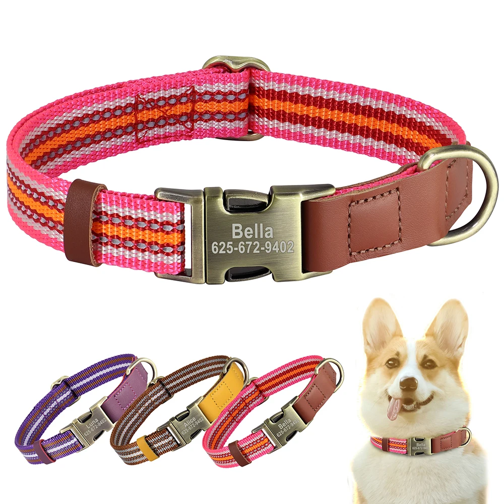 

Personalized Nylon Dog Collar Reflective Dog Collars Free Custom Pet ID Collar Adjustable for Small Medium Large Dogs Chihuahua