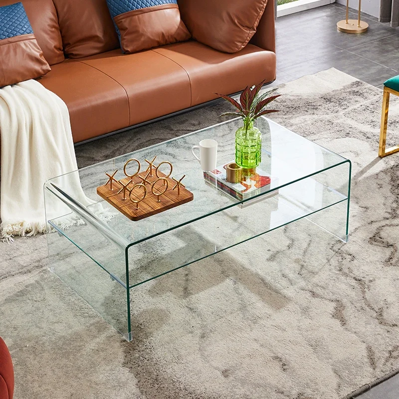 Transparent Coffee Table Double-Layer Storage Rectangular Tea Table