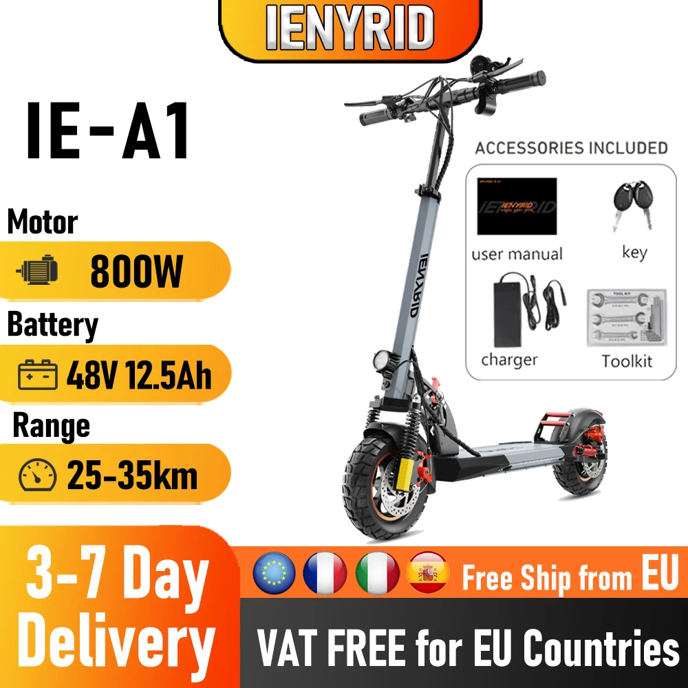 Trottinette électrique pliable IENYRID A1 800W/48V/12.5 AH, vitesse maximale 45 km/h, autonomie maximale 20-30 km, trottinette électrique urbaine pour adultes