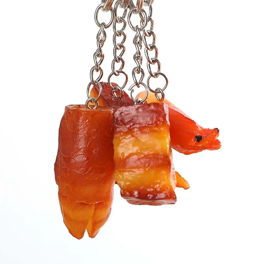 Creative Simulation Food Keychain PVC Model Gift Keychain Soft Glue Fake Braised Pork Belly Roasted Chicken Keychain