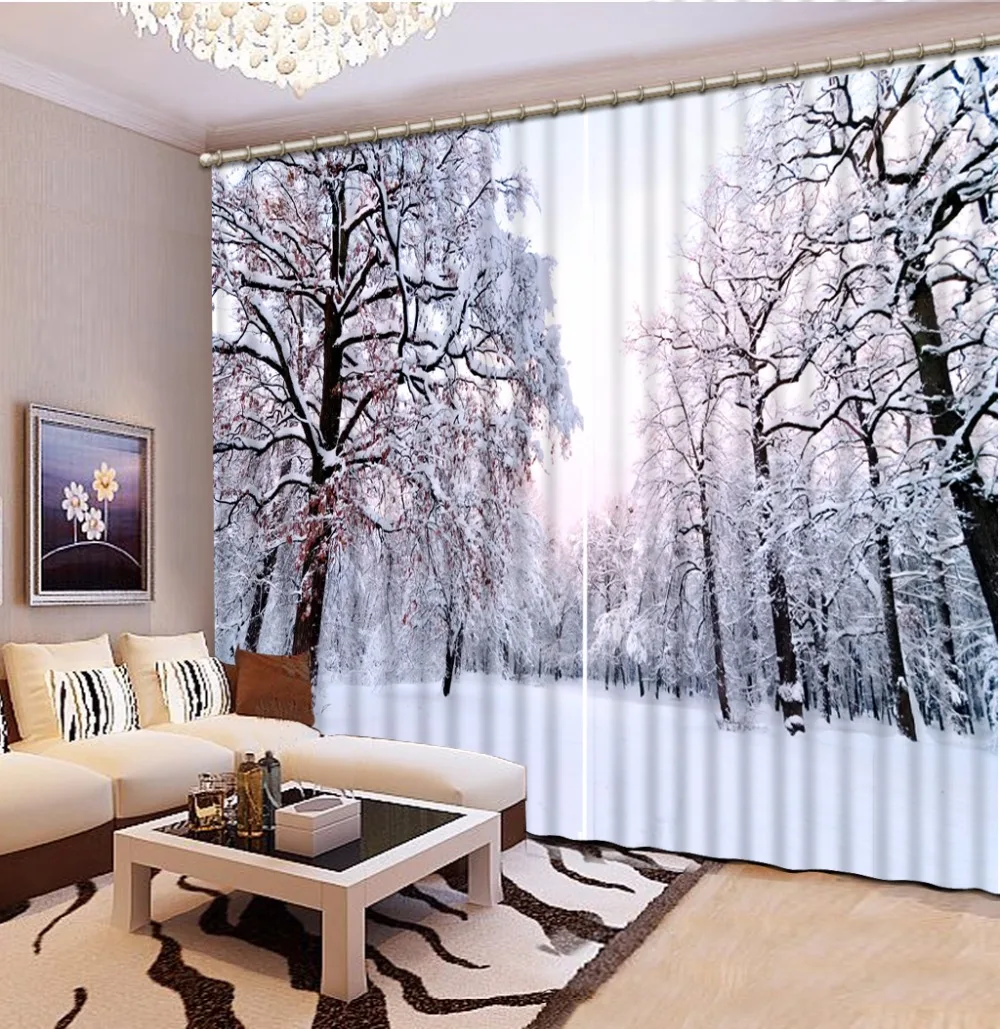 3D Curtain Photo Customize Size Forest Snow Scenery Curtain Bedroom Living Room Office Cortinas Breakdown Bathroom Shower