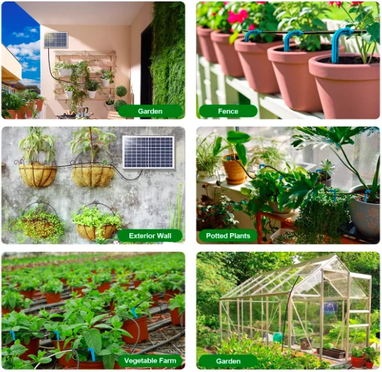 Dispositivos de rega automática solar para plantas, sistema de irrigação para plantas no varanda, cama de plantas e casa verde