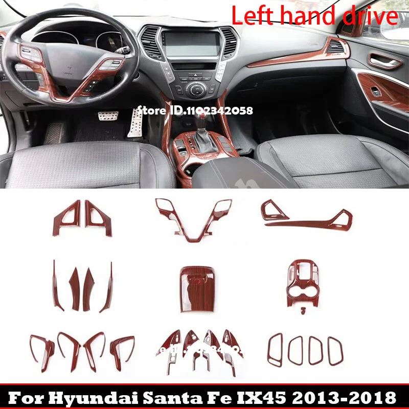 LHD ABS Glossy Wood for Hyundai Santa Fe IX45 2013-2018  Door Handle Bowl Armrest Window Rise Gear Shift Panle AC Vent Cover