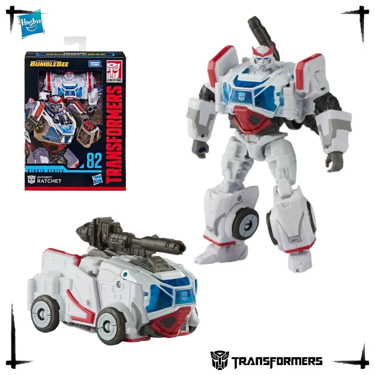 Hasbro Transformers Studio Series 82 Deluxe Ratchet Bumblebee Movie Cybertron Medic Truck Figuur met Achtergrond