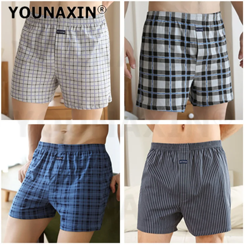Paquete de 4 calzoncillos tipo bóxer holgados de algodón para hombre, pantalones cortos de pijama a cuadros, ropa interior grande de talla grande, pantalones para dormir en casa, Boxer M L XL 2XL 3XL