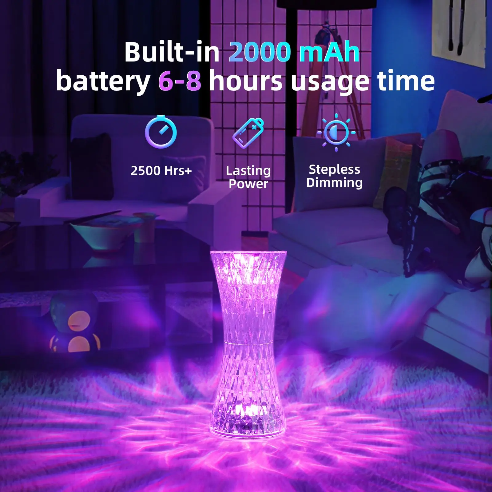 Lampada da tavolo in cristallo a LED 16 colori telecomando Touch USB regolabile ricaricabile per lampade decorative a luce notturna per atmosfera da camera da letto