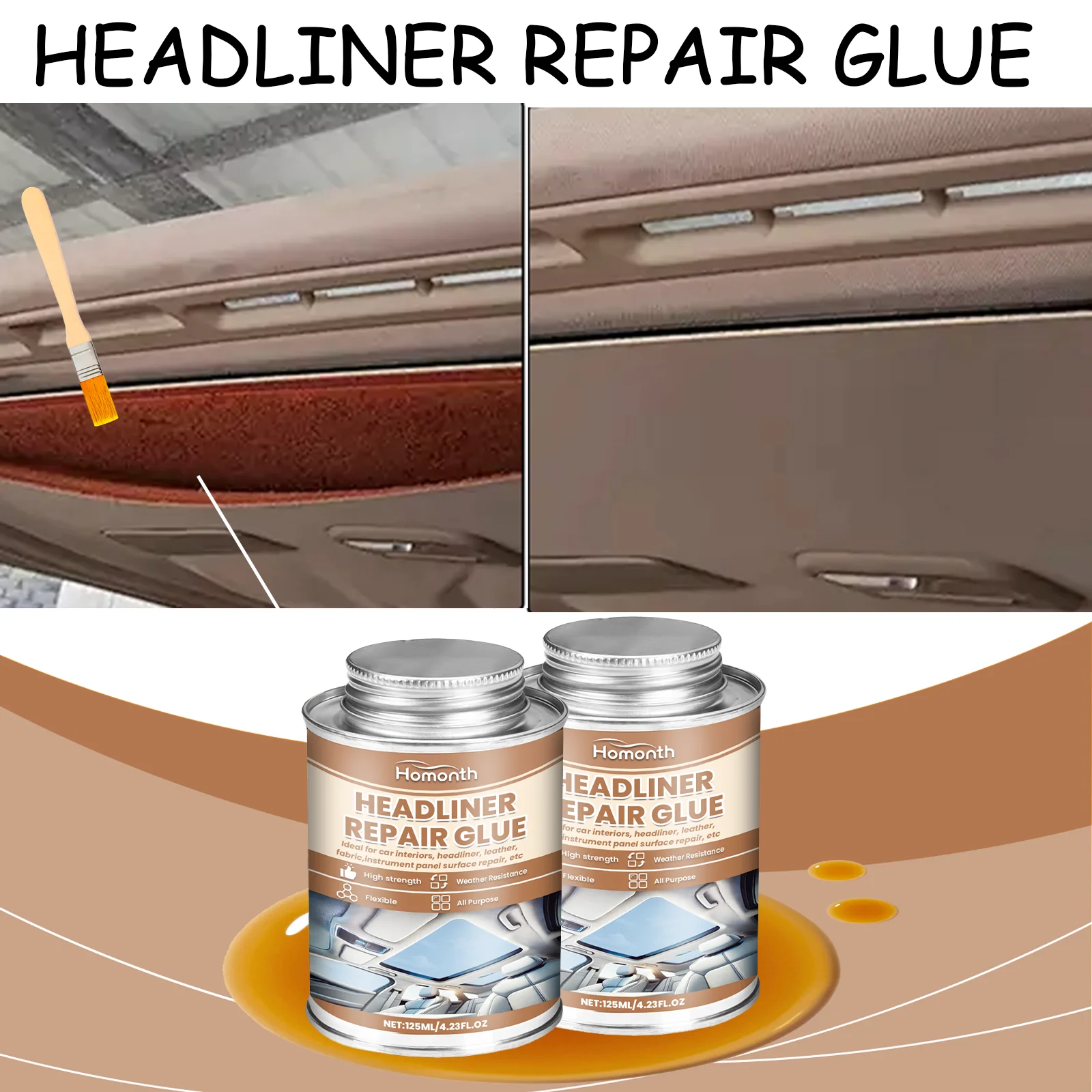 Headliner Repair Adhesive Car Roof Lining Fabric Leather Fix High Temperature Resistant Glue Automotive Interior Restoration