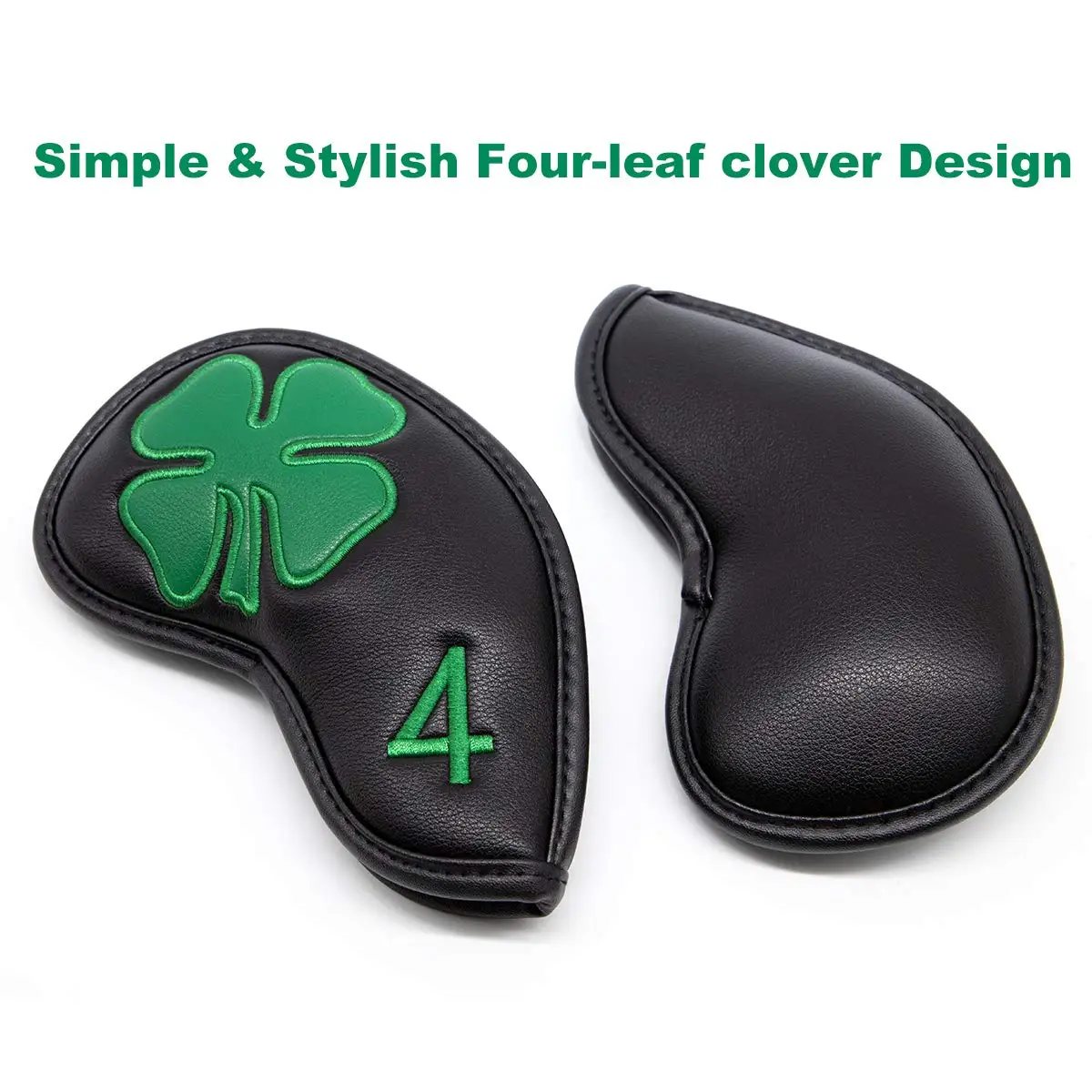 Golf Iron Head Covers Black Lucky Clover Leather for Clubs 10pcs Golf Wedge Irons Headcovers Sets With Magic Tape Fit All Brands - view 4