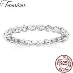 Trumium 100% 925 Sterling Zilveren Ring Eenvoudige Zirkoon Stapelbare Ronde CZ Vinger Ringen Voor Vrouwen Party Bruiloft Fijne Sieraden