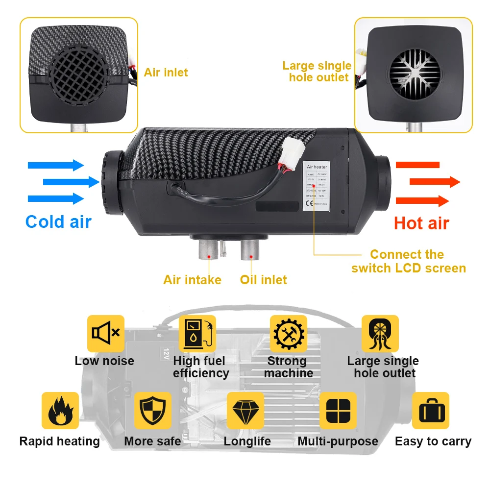 Chauffage Autonome à Air Diesel pour Voiture, Machine à Distance LCD, Parking pour Camions, Bateaux, Camping-car, Van, Hurhome, 24V, 5 KW-8 KW