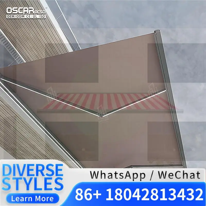 Outdoor Aluminum Motorized Waterproof Awning with Remote Control Acrylic Sail Luxury Freestanding for Garden Balcony Patio Retra