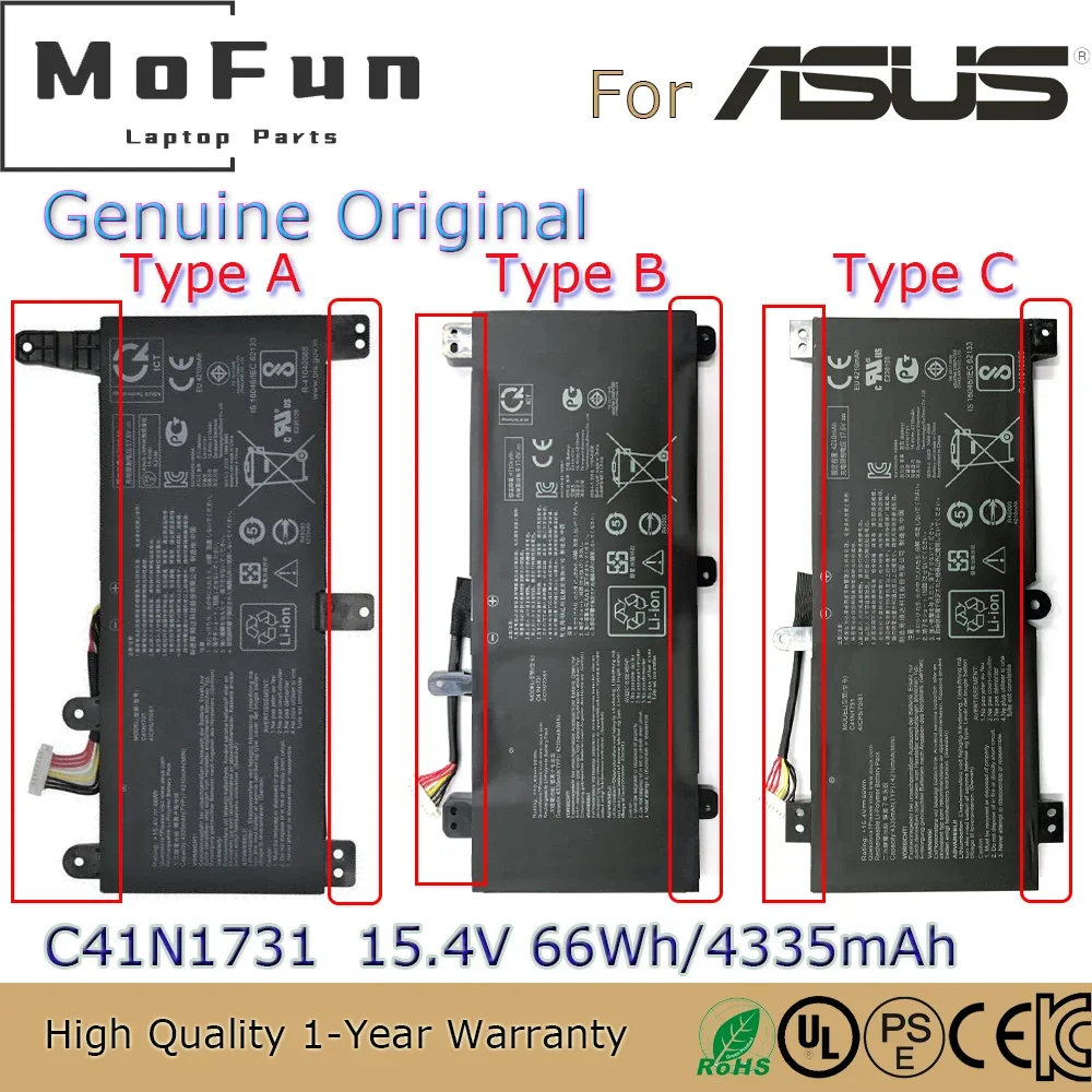 

Brand New Original C41N1731 15.4V 66Wh Laptop Battery for Asus ROG Strix GL504 GL504GM C41N1731-2 etc.