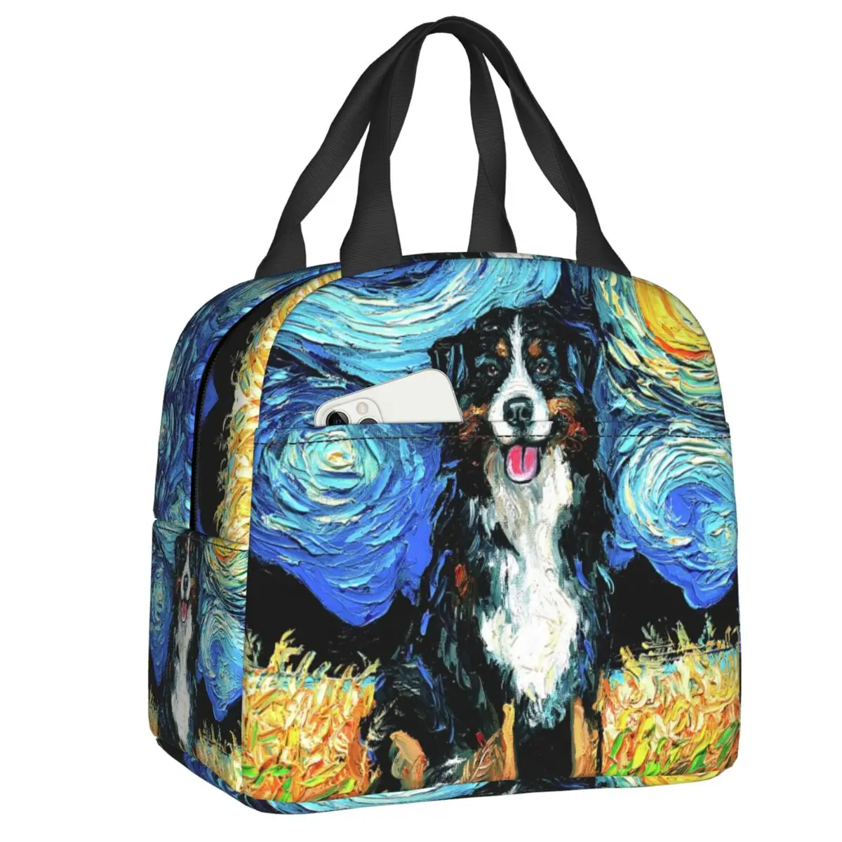 

Starry Night Bernese Mountain Dog Insulated Lunch Bags for Women Portable Thermal Cooler Lunch Box Picnic Food Container Bags