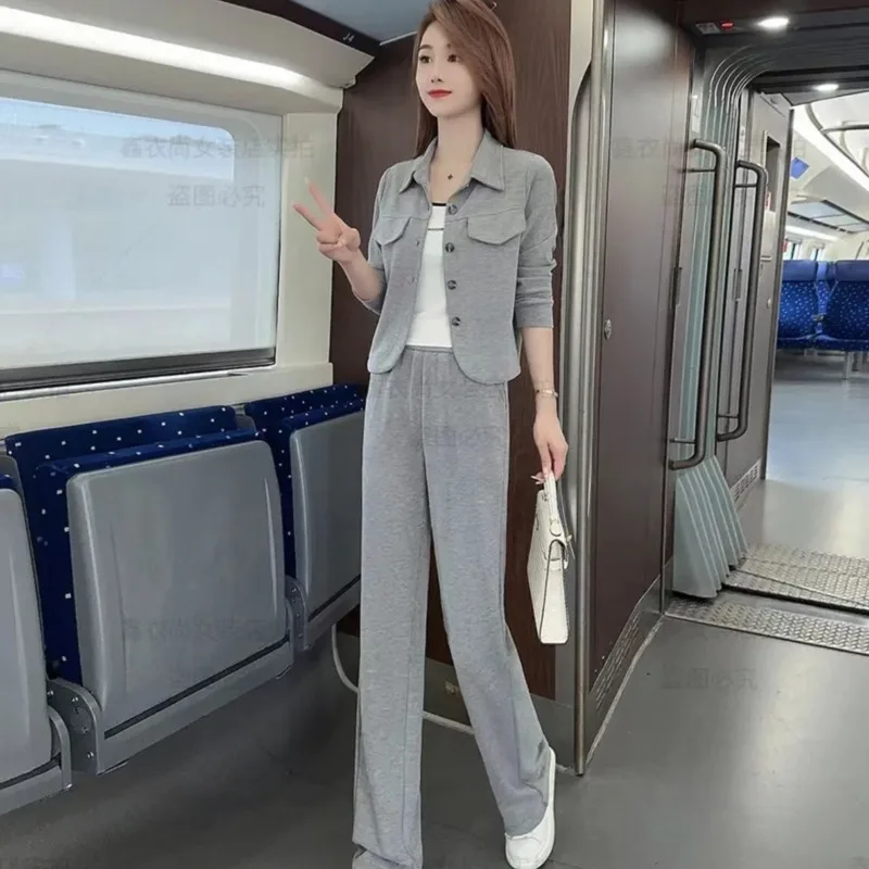 Fashion Wide Pants Casual Clothing Women\'s Suit Spring And Autumn 2024 New Stylish Jacket Straight Leg Trousers 2 Two Piece Set