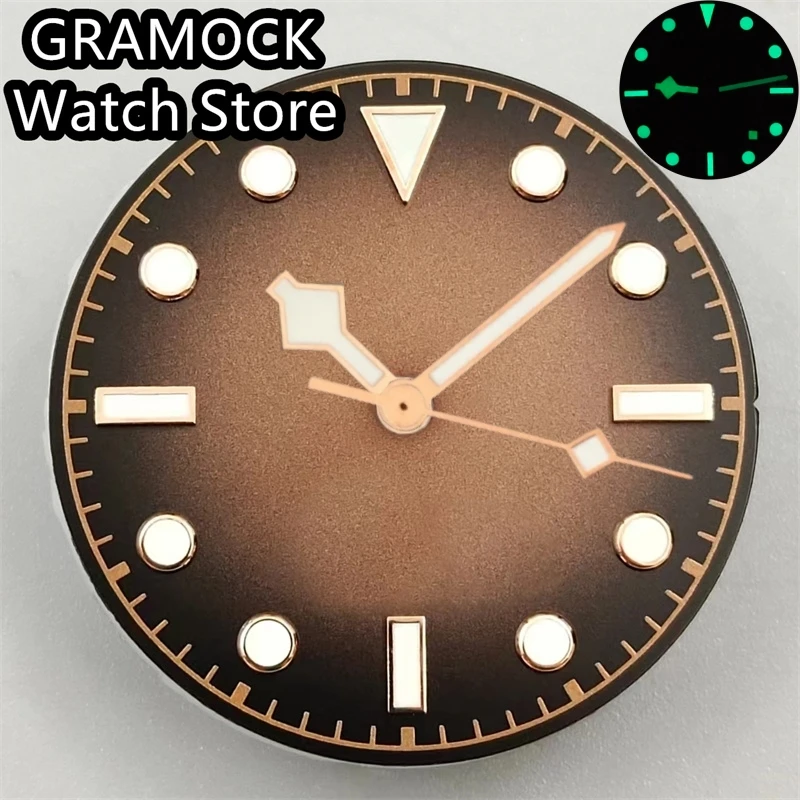 GRAMOCK 29mm rose gold edge time mark dial Green luminous fit NH35 NH36 ETA2824 2836 Miyota8215 DG2813 3804 PT5000 movement