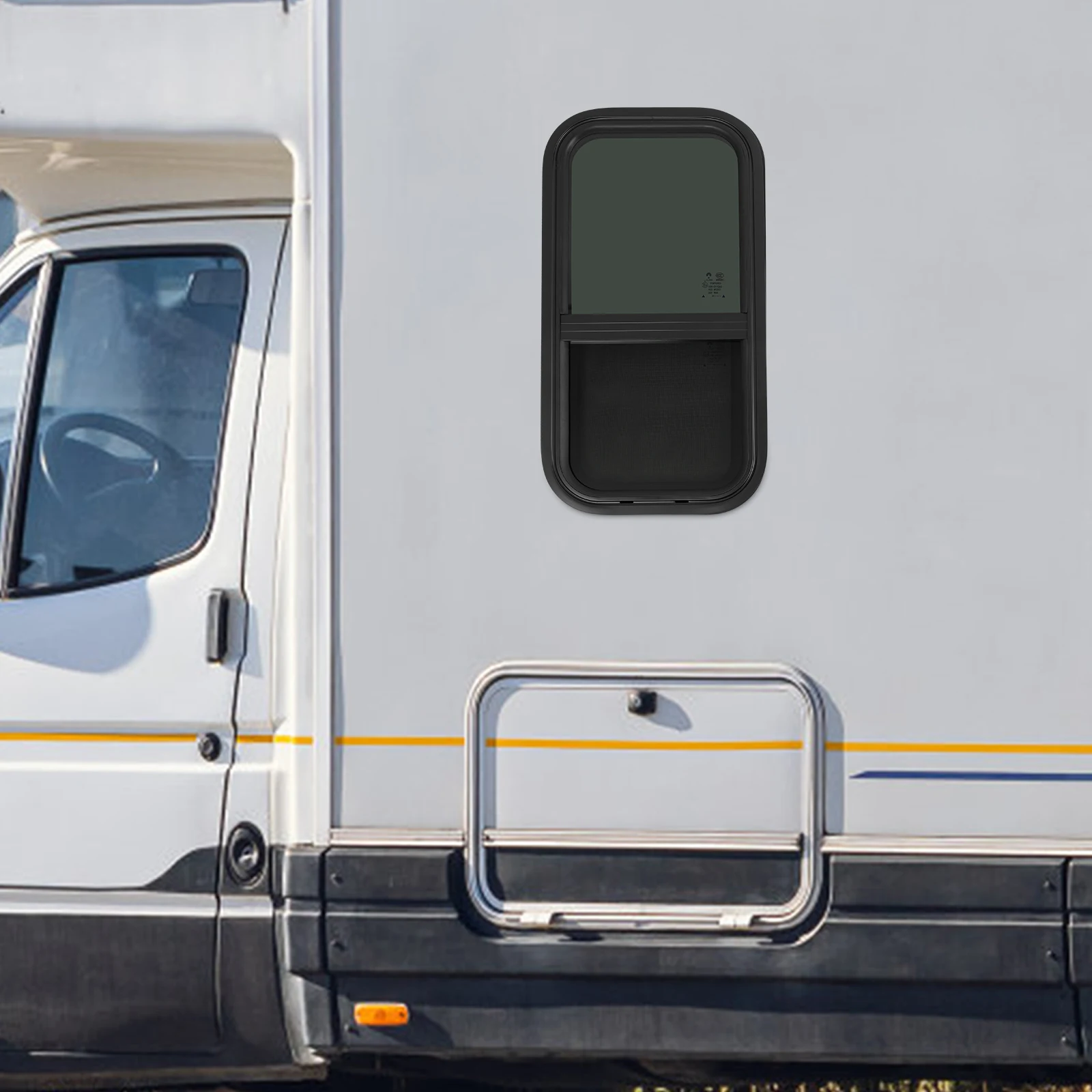 نافذة RV عمودية مقاس 12 × 24 بوصة مع شاشة حشرات وفتحة تصريف لتحسين الضوء الطبيعي والحماية من الطقس أثناء رحلات الطرق