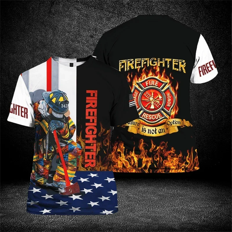 New Summer 3D Firefighter Print T-Shirt Men\'S Fashion Street Wear Short Sleeve Harajuku Clothing Gym T-Shirt Men\'S T Shirt