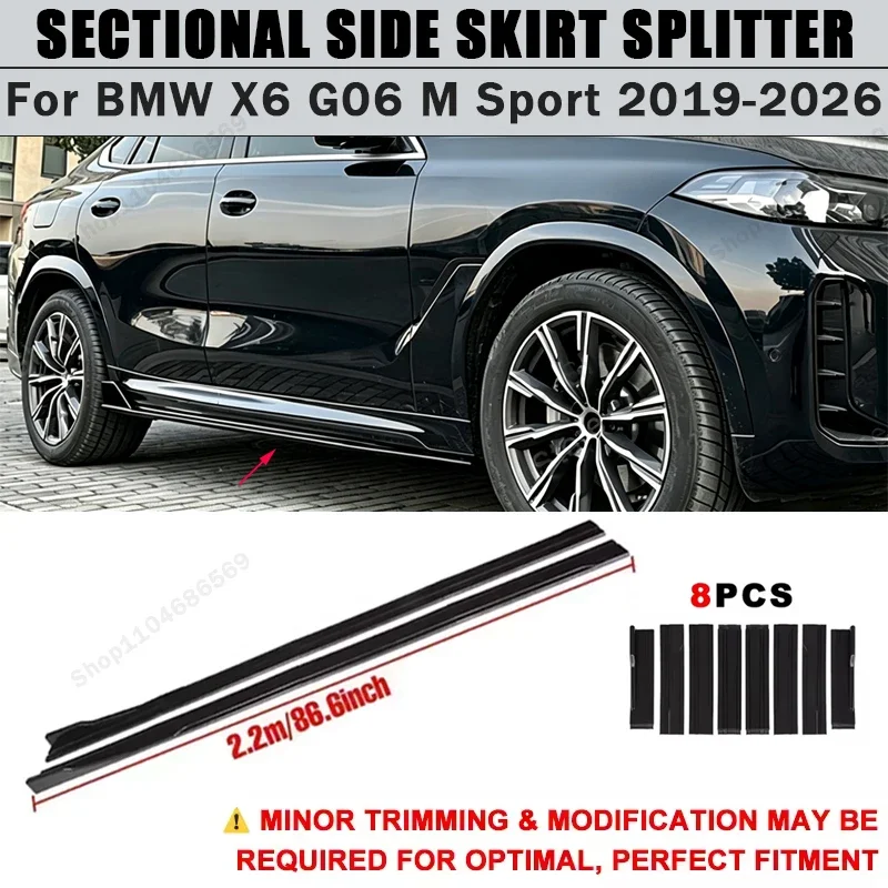 For BMW X6 G06 M Sport 2019-2026 Side Skirts Extension Rocker Panel Splitter 86.6" ABS Plastic Body Kit Tuning 2020 2021 2025
