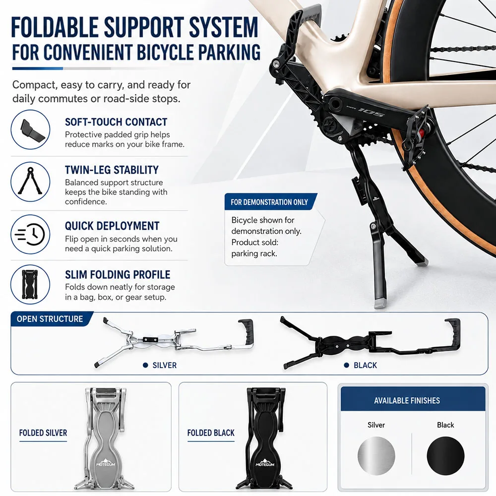 2 PCS Sturdy Universal Quick Mount Double Leg Folding Bicycle Kickstand Parking Rack for MTB Road Bike Adjustable Height Support