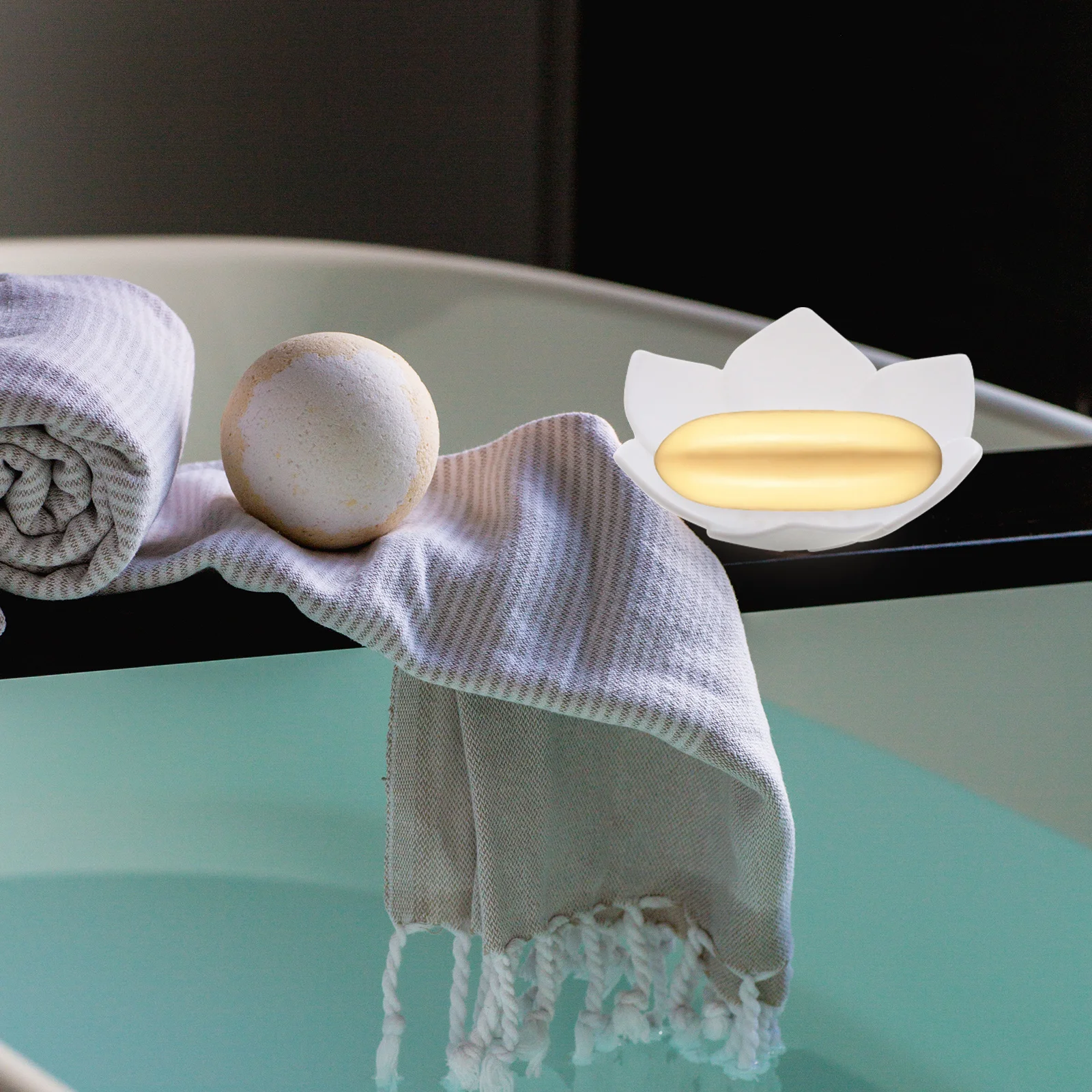 

2 Pcs Shower Soap Dish Bathroom Small Silicone Tray Holder Lotus Shape Dishes for