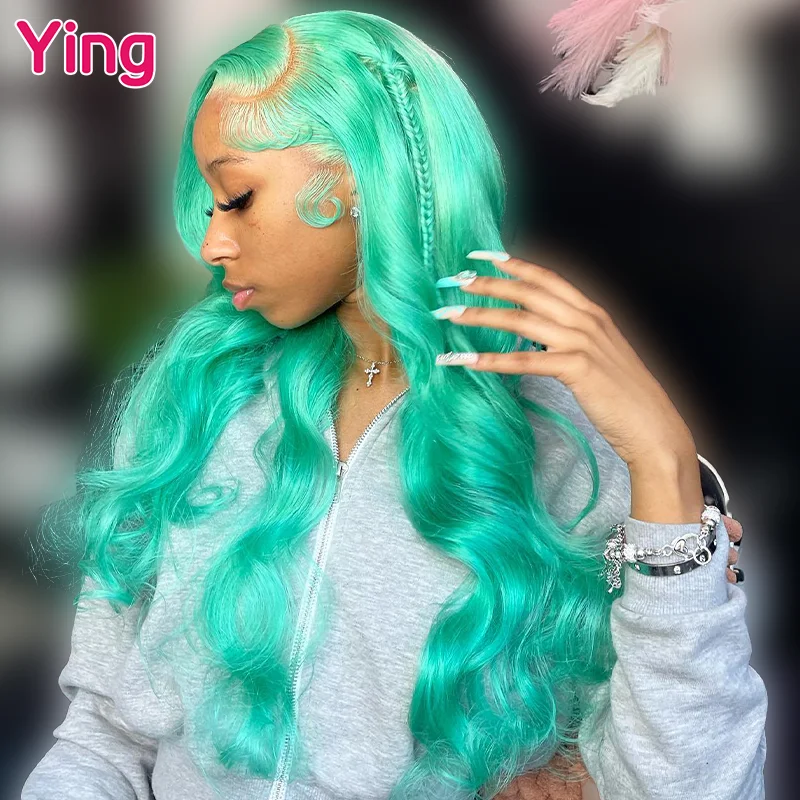 Ying Body Wave Turquoise Color Green Peruvian Remy 13x4 Lace Front Human Hair Wigs 613 Blonde 13x6 Lace Frontal Wig PrePlucked